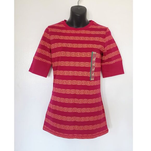 NWT Mossimo Vibrant Berry Striped Elbow Sleeve Round Neck Tee Shirt - Size M - Picture 4 of 9